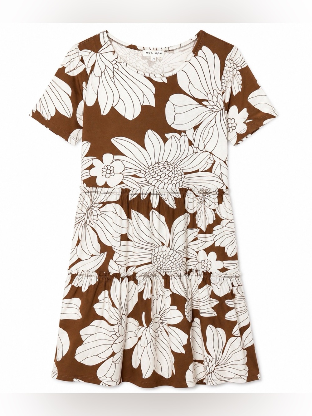 Rio & Rian Brown and White Tropical Floral Print Dress